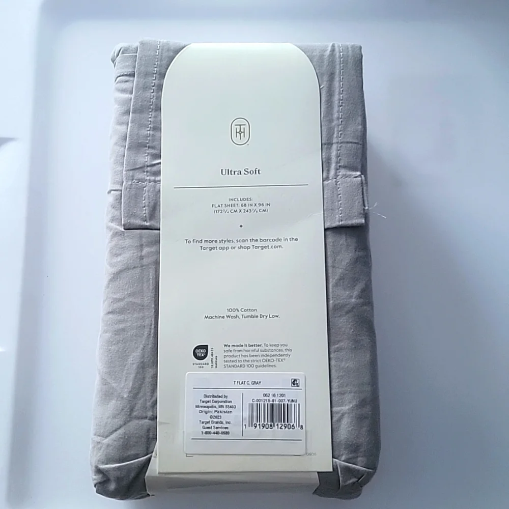 Threshold Twin 300 Thread Count Ultra Soft Flat Sheet Gray